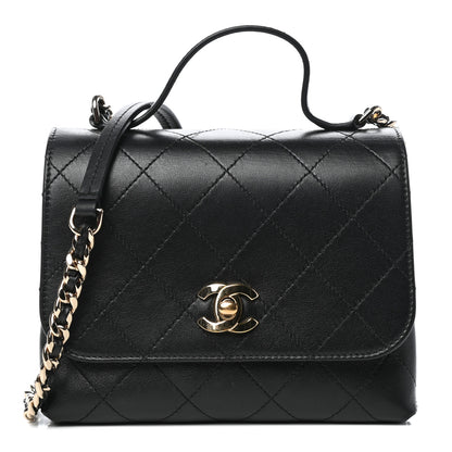 Chanel Calfskin Quilted Small Double Pocket Top Handle Flap Black 1 of 10