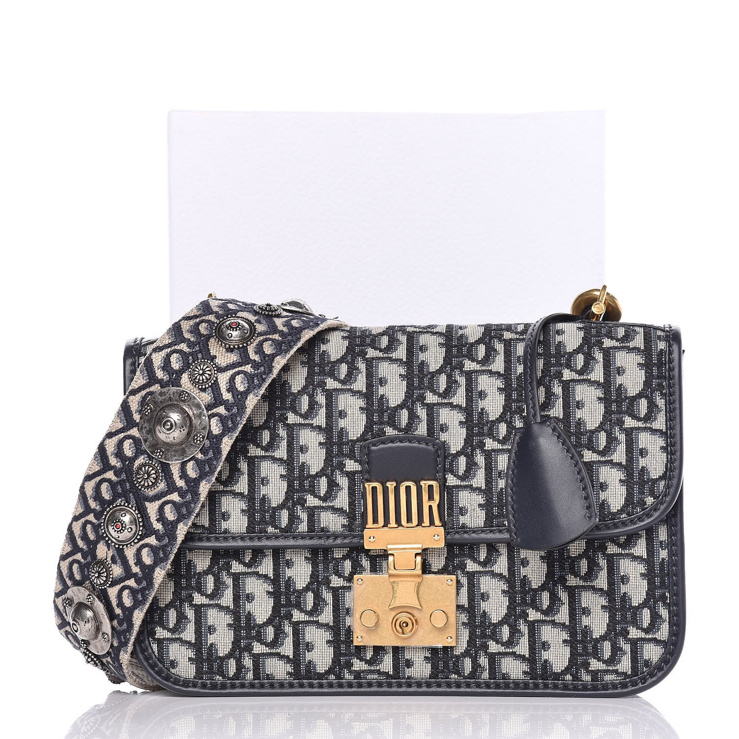 Christian Dior Oblique DiorAddict Flap Bag Navy Blue 12 of 12