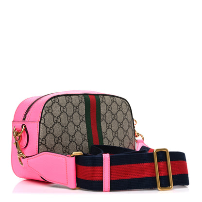 Gucci GG Supreme Monogram Textured Dollar Calfskin Web Ophidia Small Crossbody Bag Beige Ebony Fuchsia 3 of 10