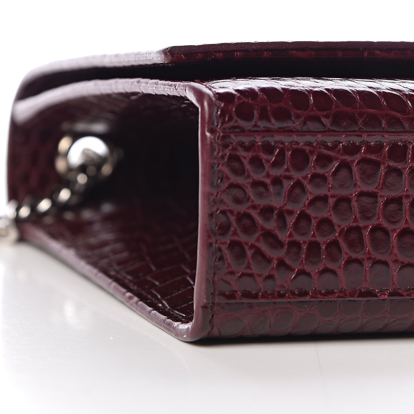 Calfskin Crocodile Embossed Medium Classic Monogram Kate Tassel Satchel Dark Red
