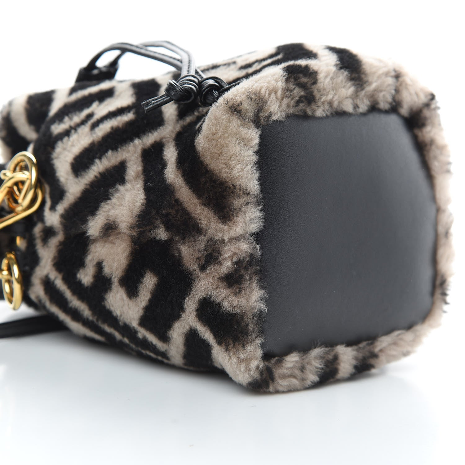 Fendi Shearling F is Fendi Macro FF 1974 Diagonal Mini Mon Tresor Bucket Bag Dove Black 9 of 13