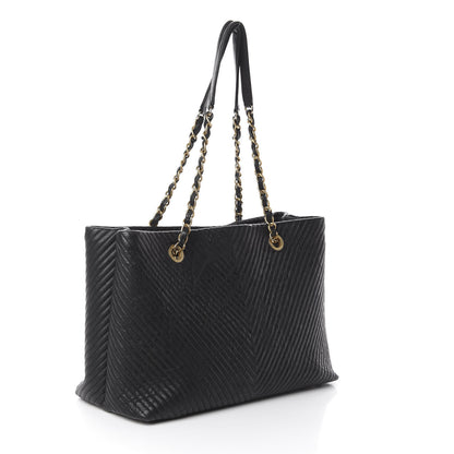 Chanel Wrinkled Lambskin Chevron Quilted Large Surpique Tote Black 2 of 9