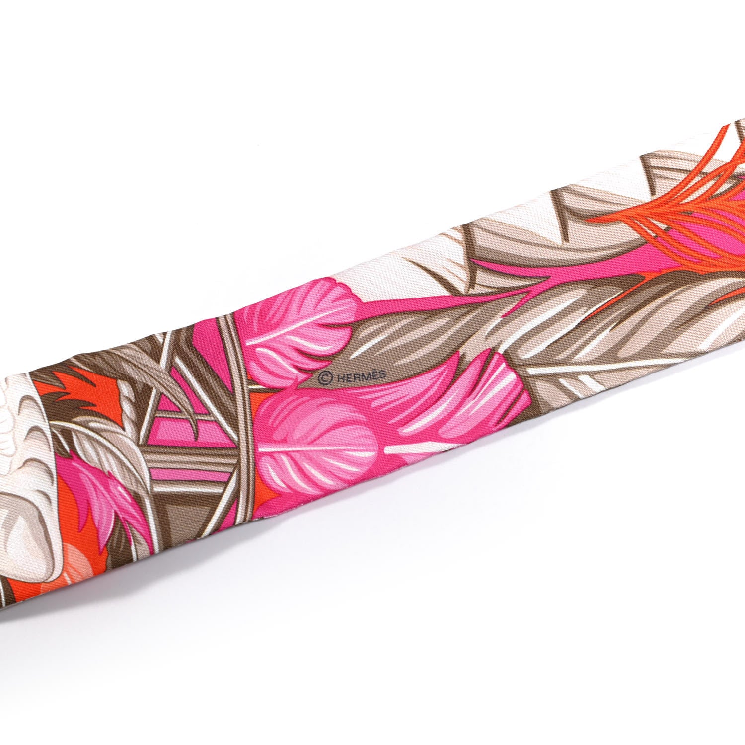 Hermes Silk La Danse Pacifique Twilly Orange Fuchsia Kaki 3 of 4