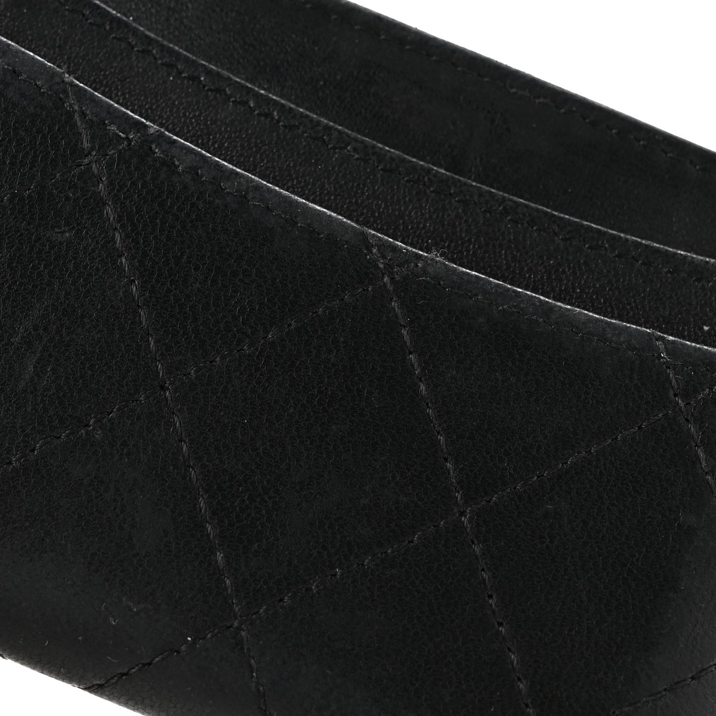 Lambskin Quilted Card Holder Black