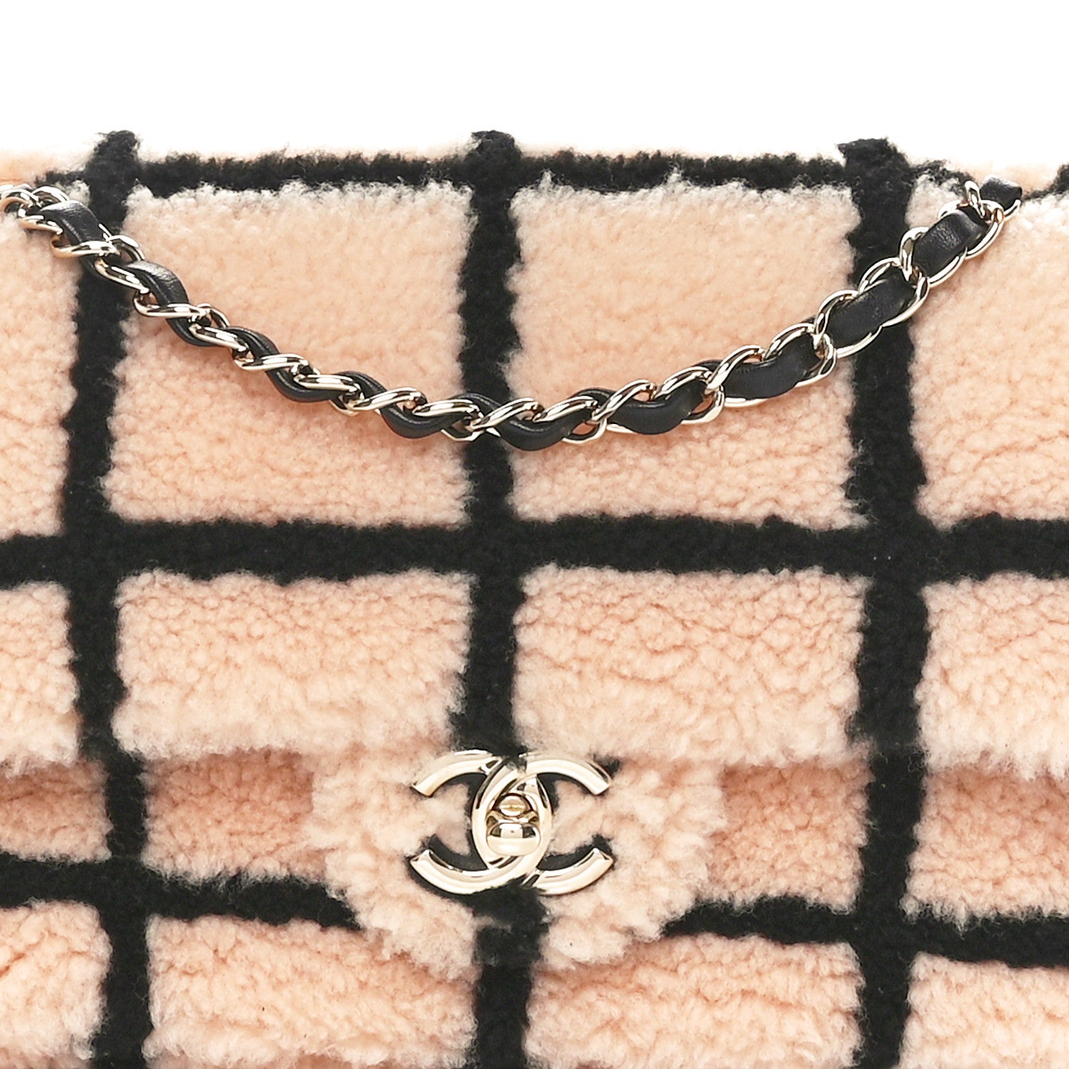 Chanel Shearling Lambskin Large Fluffy Tartan Single Flap Pink Black 8 of 10