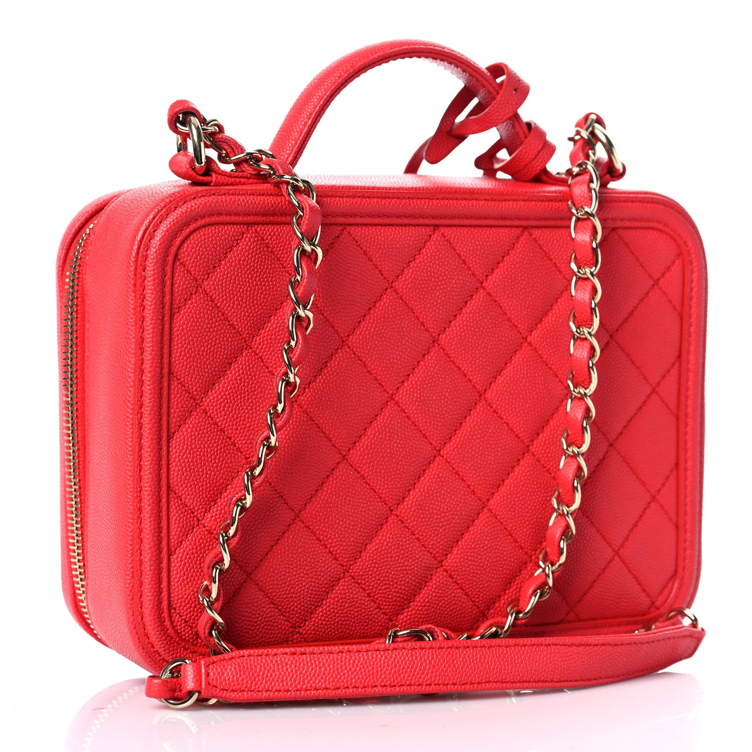 Chanel Caviar Quilted Medium CC Filigree Vanity Case Red 3 of 9