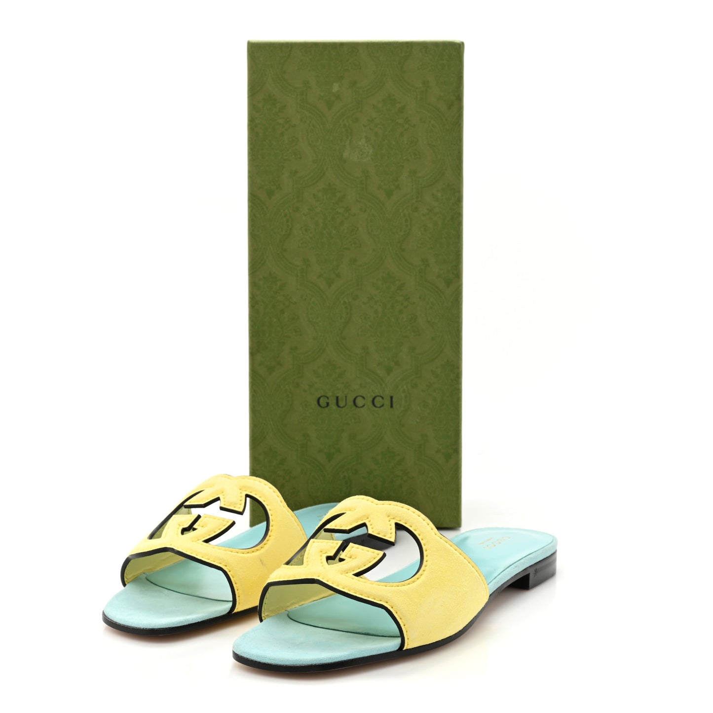 Kid Scamosciato Interlocking G Cut Out Slide Sandals 38.5 Banana