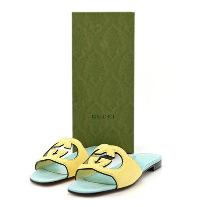 Gucci Kid Scamosciato Interlocking G Cut Out Slide Sandals 38.5 Banana 13 of 13