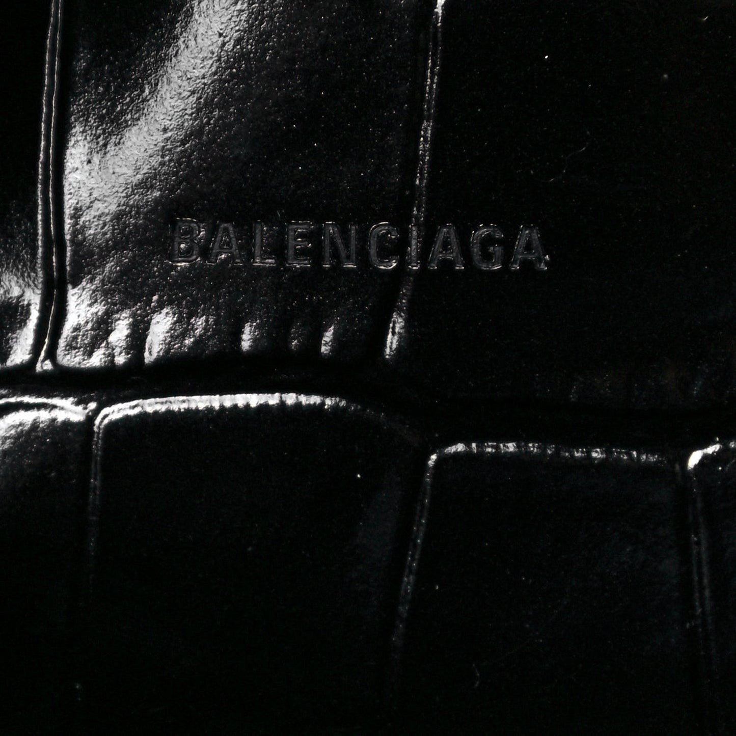 Shiny Supple Calfskin Crocodile Embossed Brass Hardware Neo Classic City Black