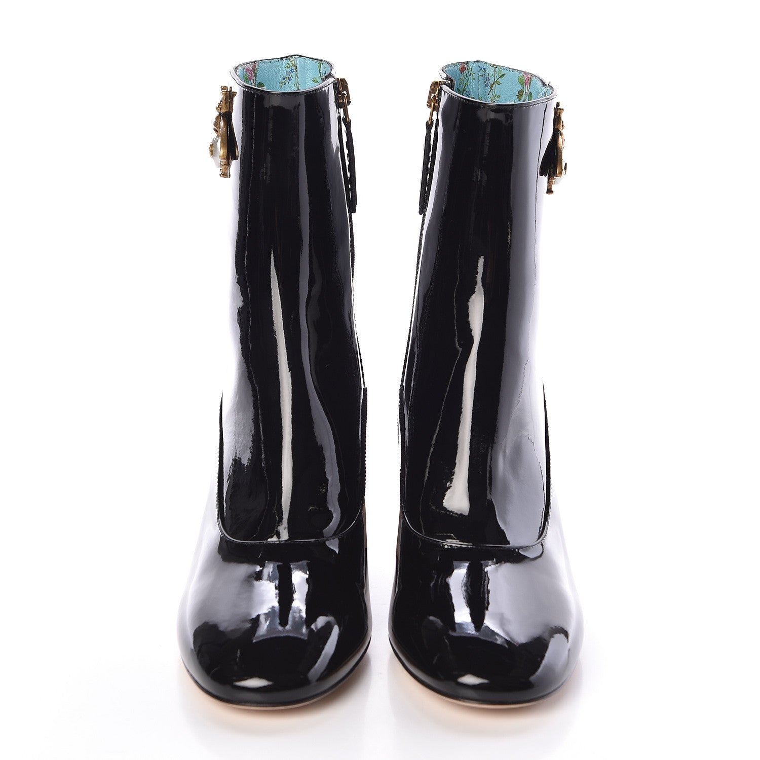 Gucci Patent Calfskin GG Lois Bee Ankle Booties 36.5 Black 2 of 8