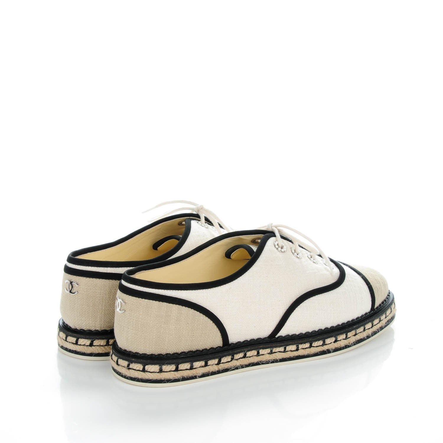 Chanel Cotton Lace Up Espadrilles 39.5 Light Beige Dark Beige 4 of 8