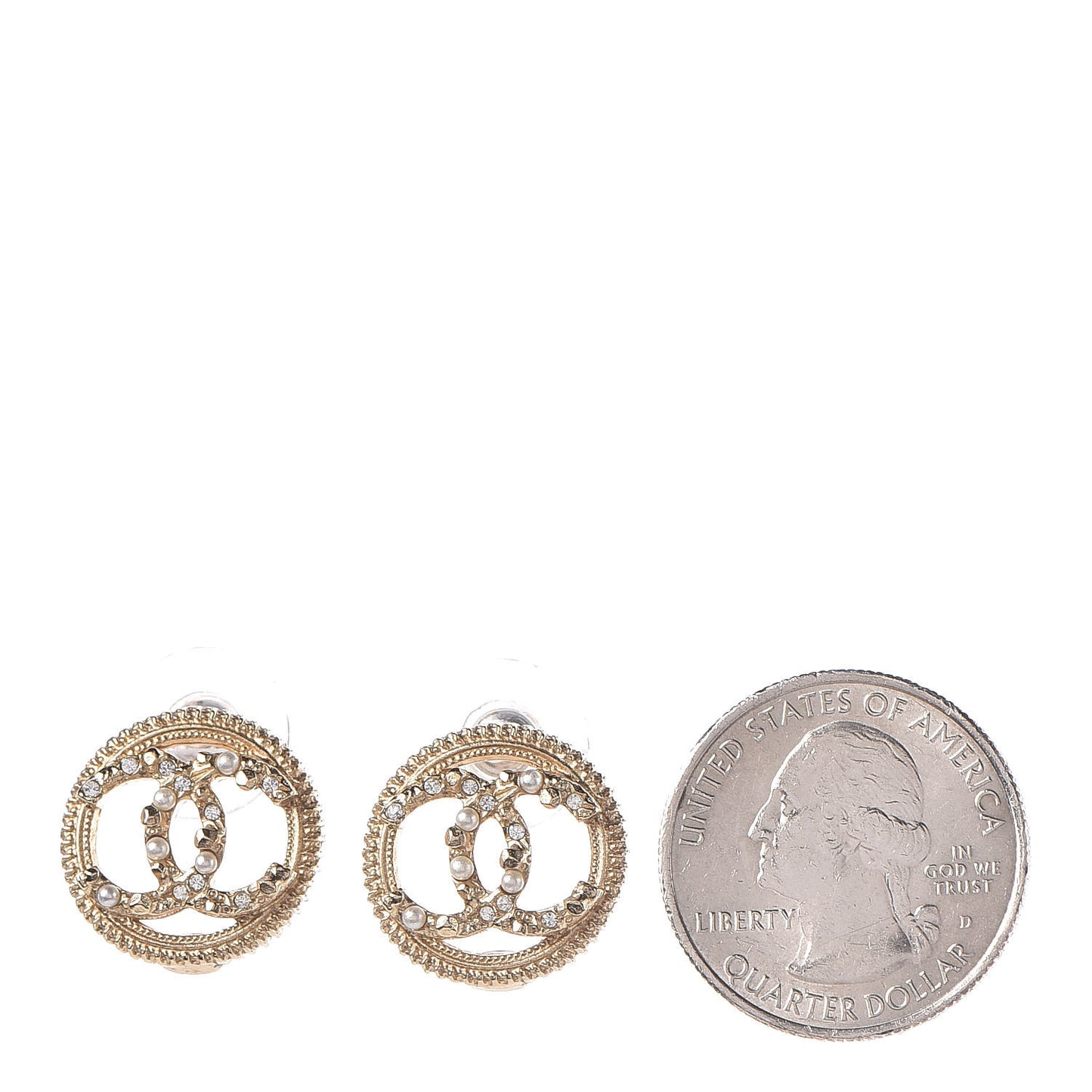 Pearl CC Round Earrings Gold