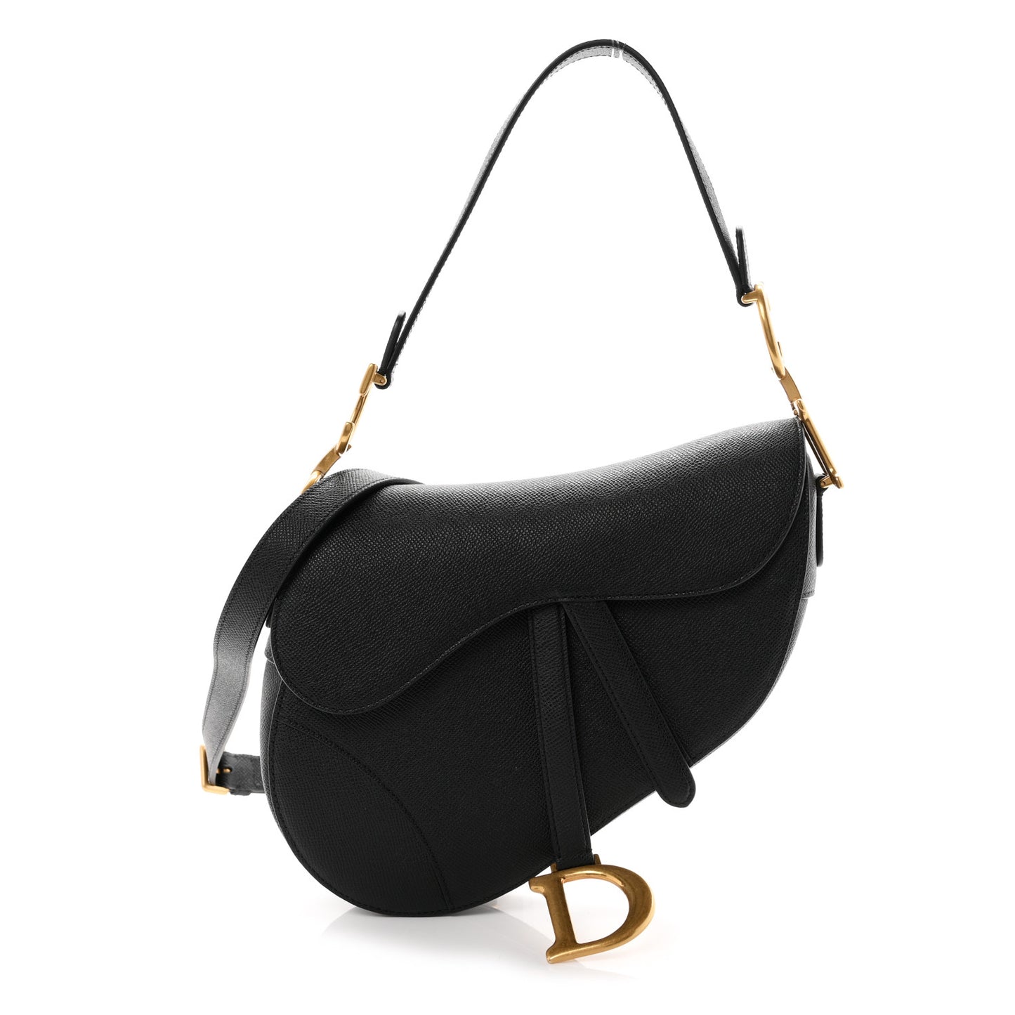 Grained Calfskin Saddle Bag With Strap Black