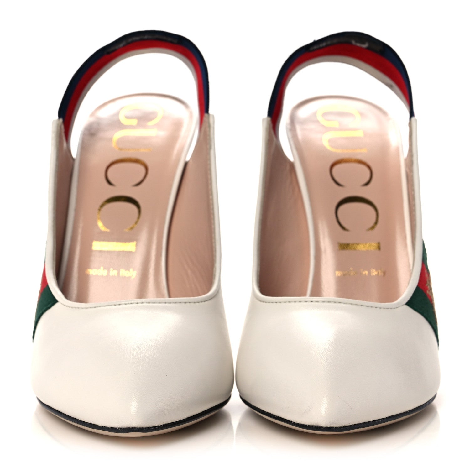 Gucci Malaga Kid Web Sylvie High Heel Slingback Pumps 40 White 2 of 9
