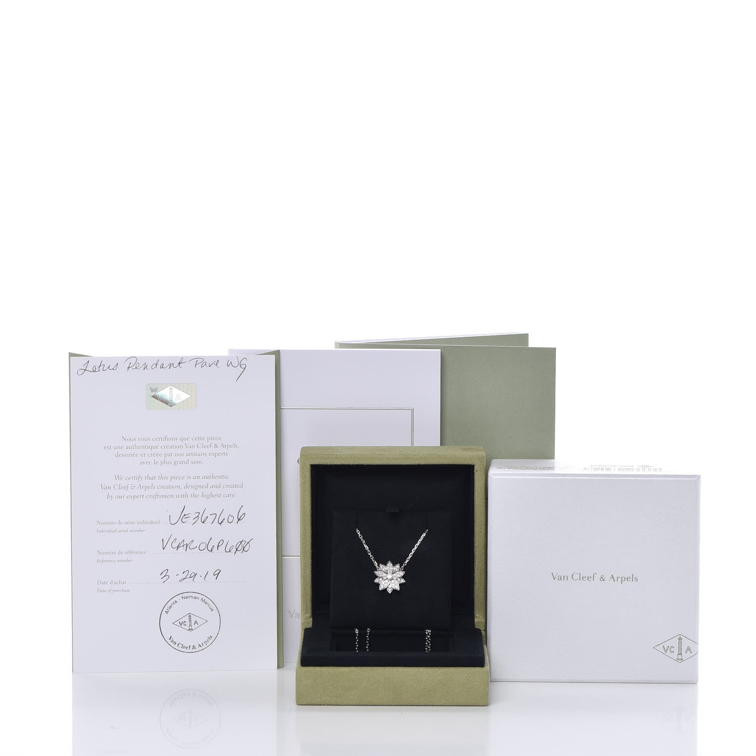 Van Cleef & Arpels 18K White Gold Diamond Small Lotus Pendant Necklace 8 of 8