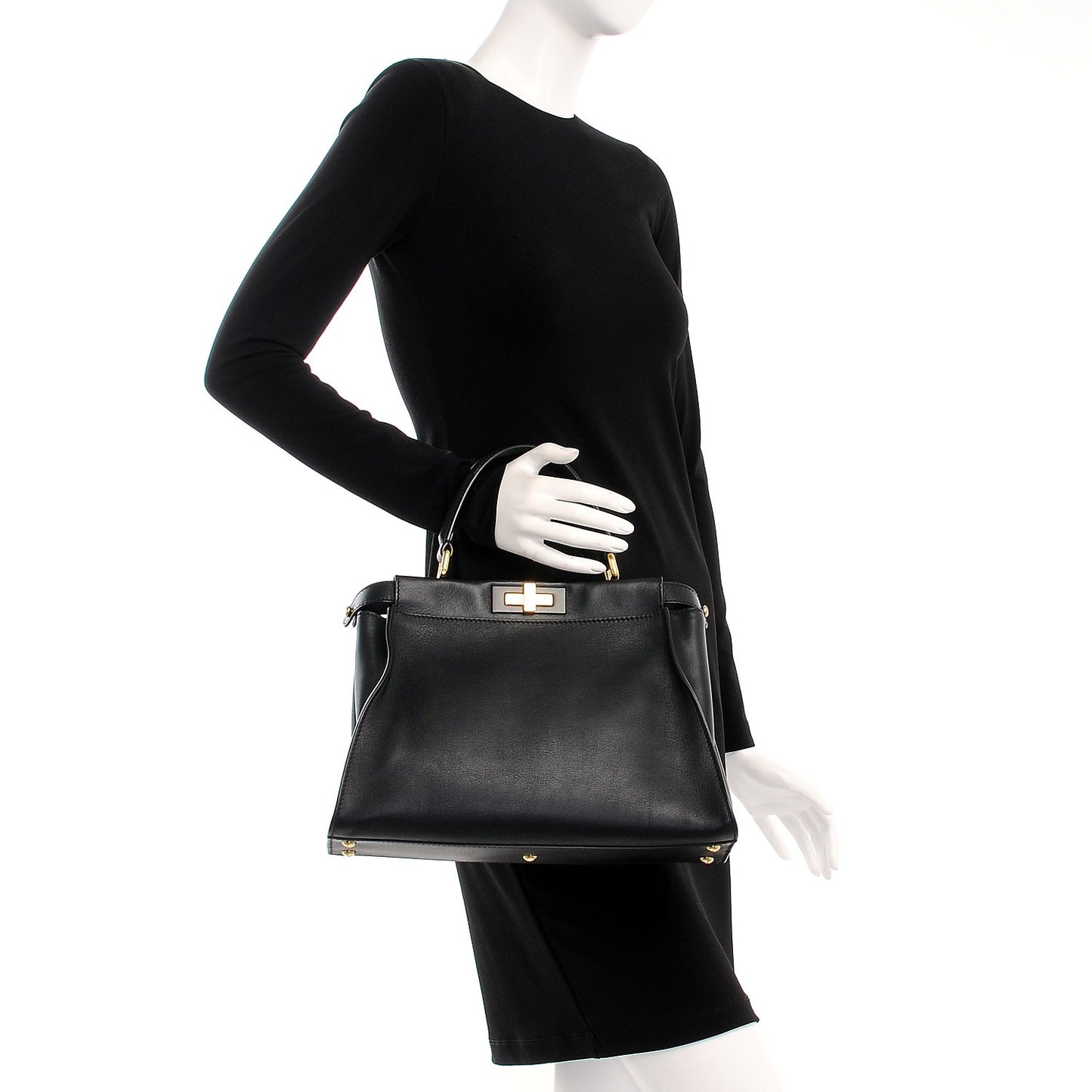 Vitello Seta Shiny Nappa Medium Peekaboo Iconic Satchel Black
