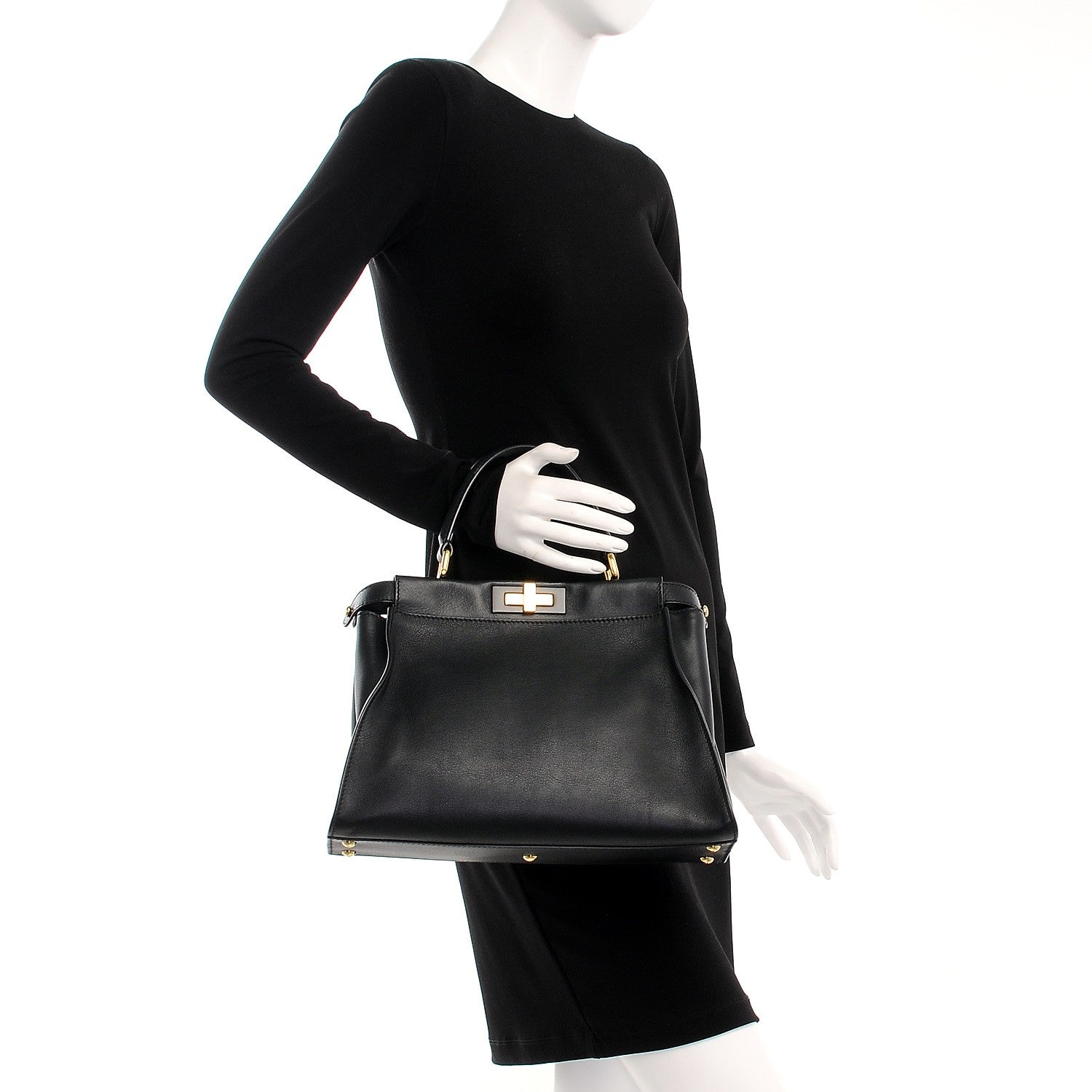Fendi Vitello Seta Shiny Nappa Medium Peekaboo Iconic Satchel Black 2 of 7