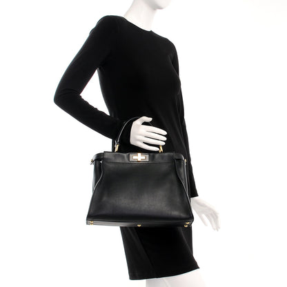 Fendi Vitello Seta Shiny Nappa Medium Peekaboo Iconic Satchel Black 2 of 7