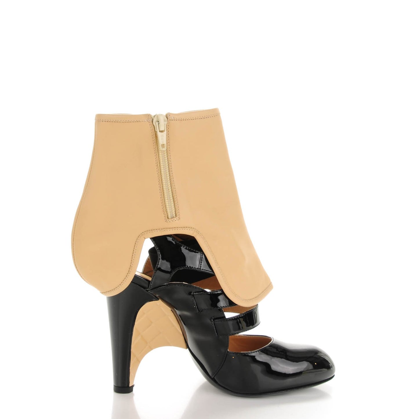 Patent Calfskin Quilted Pumps 36.5 Black Beige