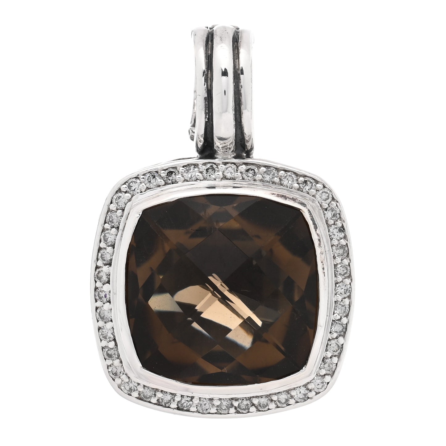 Sterling Silver Diamond Smoky Quartz 14mm Albion Pendant