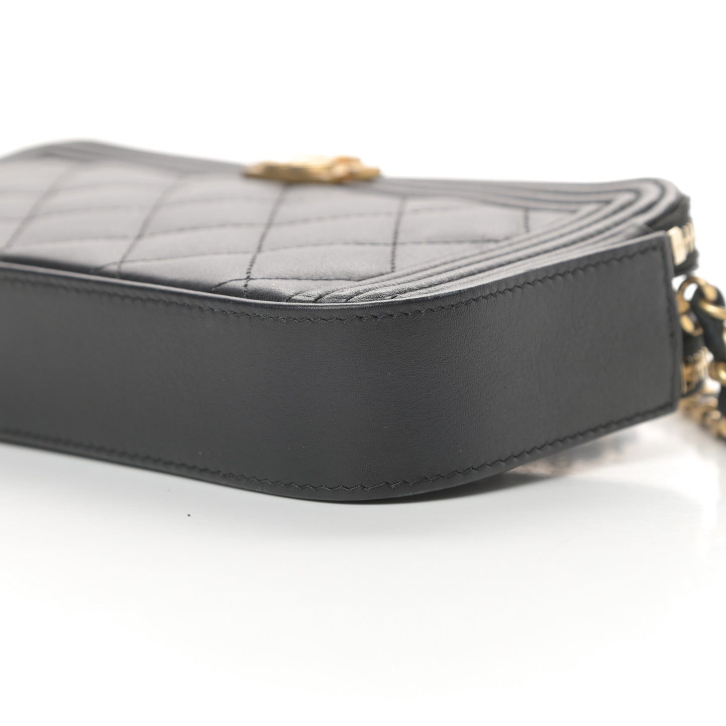 Lambskin Quilted Small Boy Clutch With Chain Black