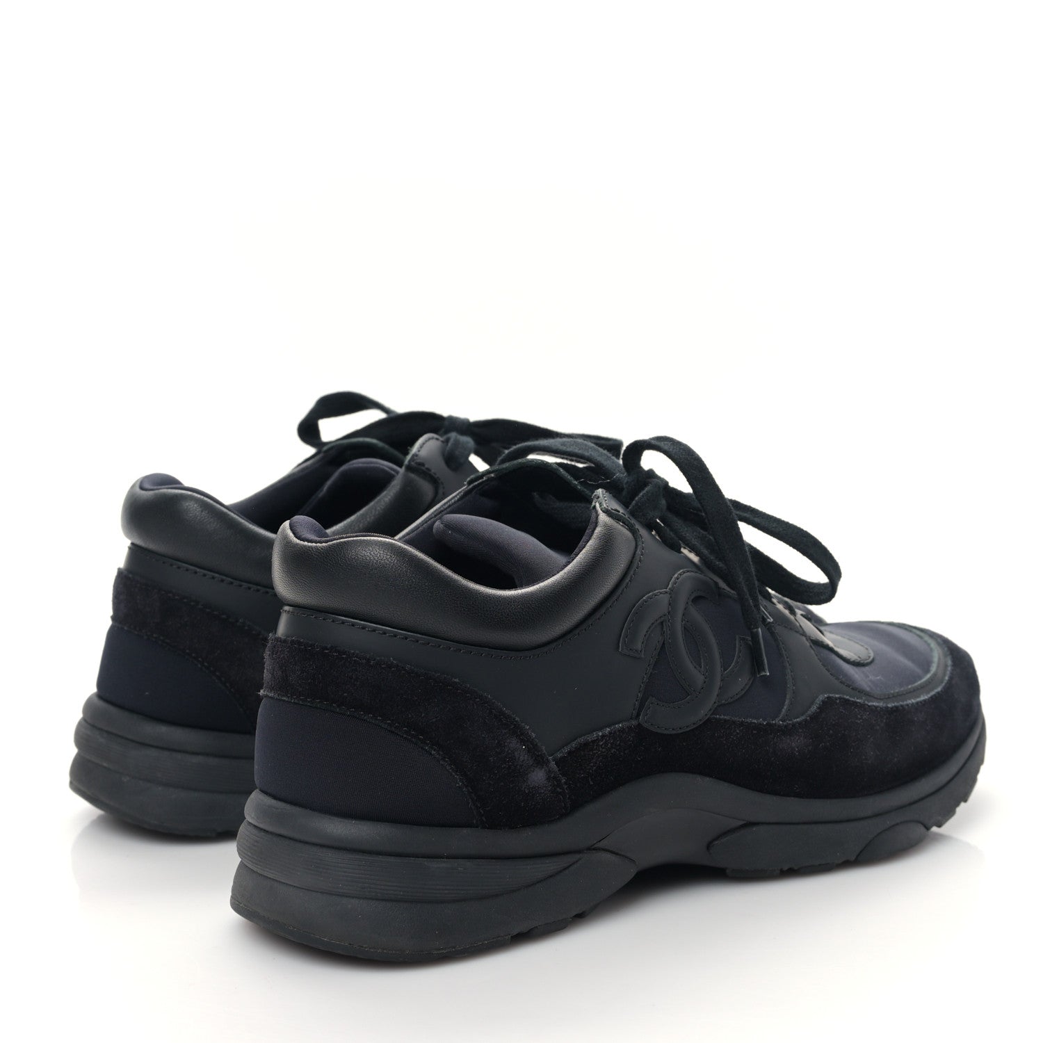 Chanel Fabric Calfskin Suede CC Sneakers 37 Black 4 of 8