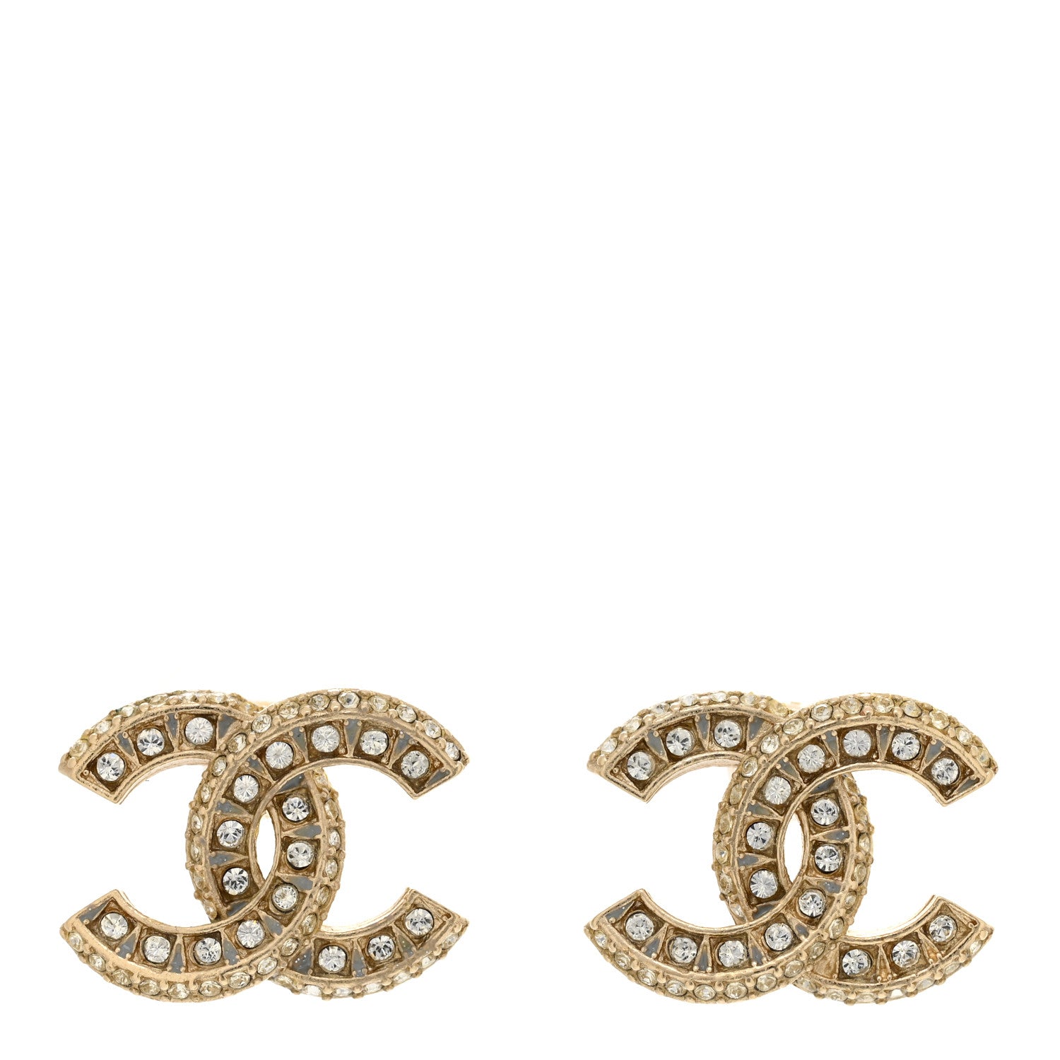 Chanel Crystal Timeless CC Earrings Light Gold 1 of 6