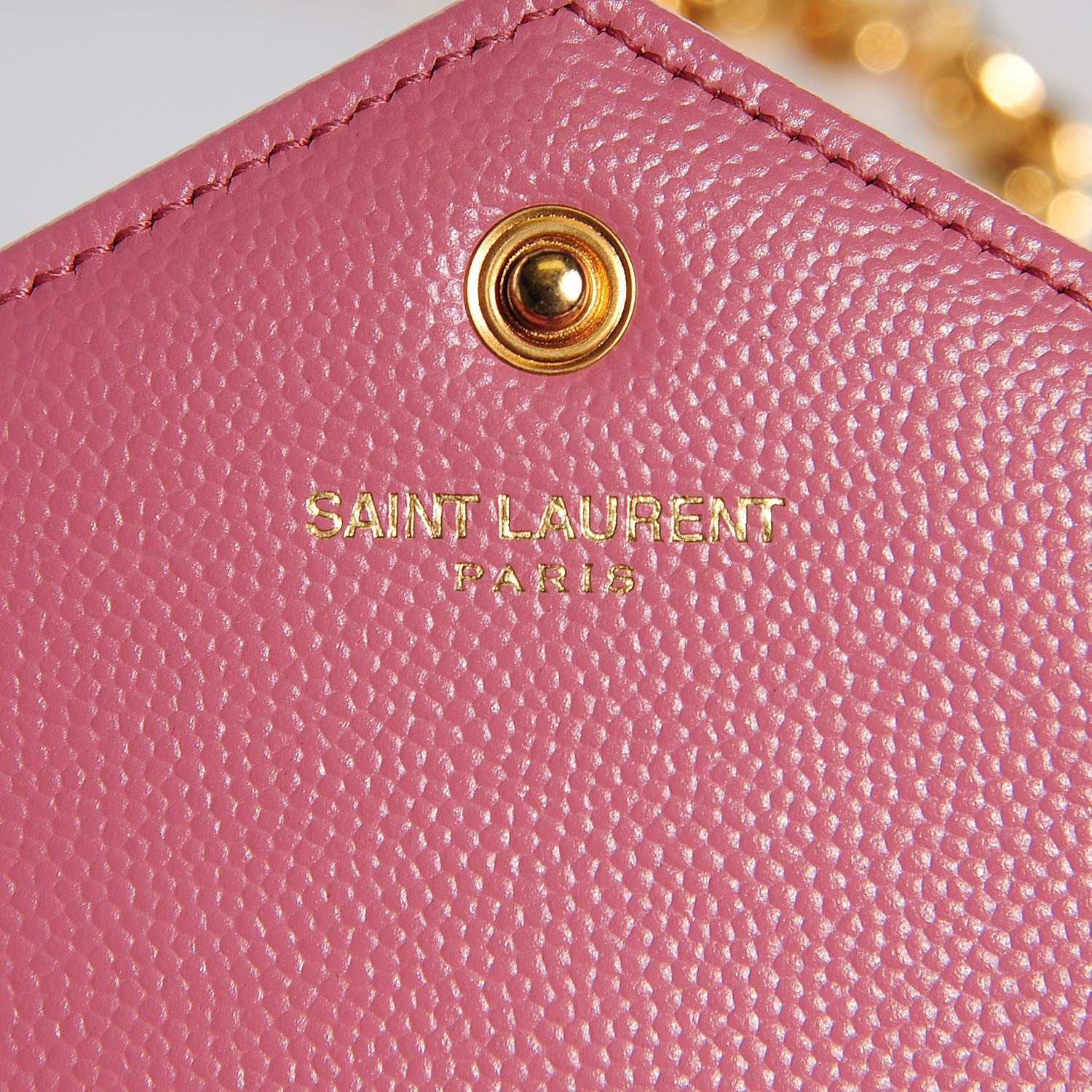 Saint Laurent Grain de Poudre Matelasse Chevron Medium Monogram Chain Wallet Pink 6 of 8
