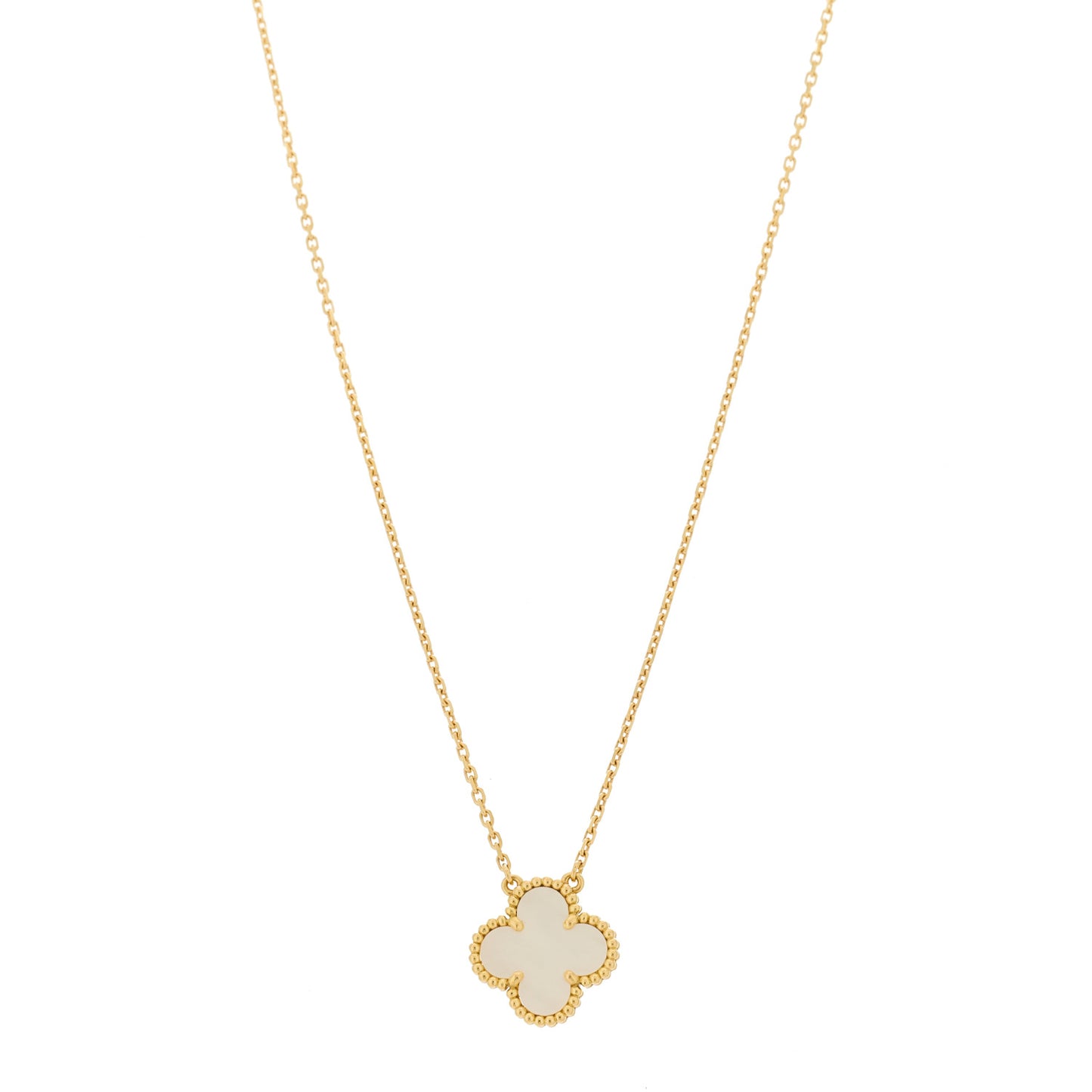 18K Yellow Gold Mother of Pearl Vintage Alhambra Pendant Necklace