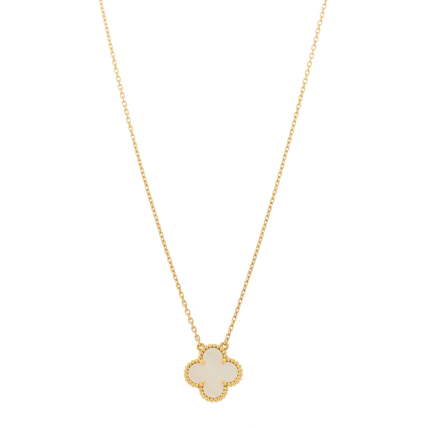 Van Cleef & Arpels 18K Yellow Gold Mother of Pearl Vintage Alhambra Pendant Necklace 1 of 6