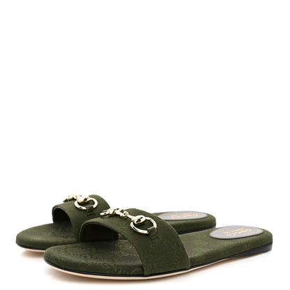 Gucci New Canvas Monogram GG Granada Kid Horsebit Slide Sandals 38 Dark Green 4 of 10