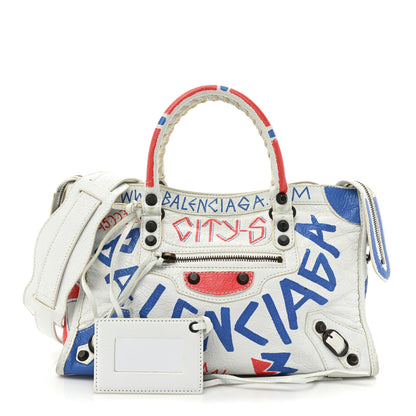 Balenciaga Agneau Graffiti All Over Classic Hardware S City White Bleu Rouge 3 of 16