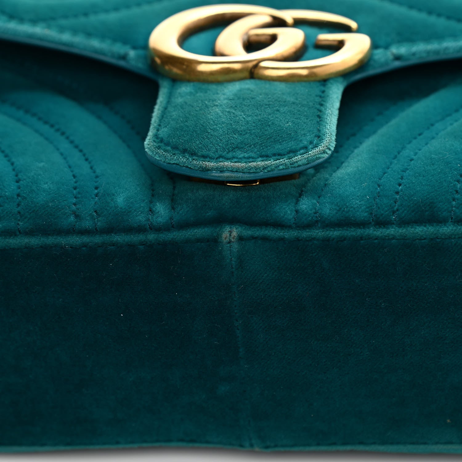 Gucci Velvet Matelasse Mini GG Marmont Shoulder Bag Pavone Cyan 11 of 12