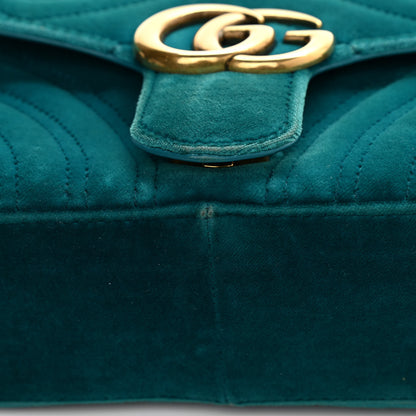 Gucci Velvet Matelasse Mini GG Marmont Shoulder Bag Pavone Cyan 11 of 12