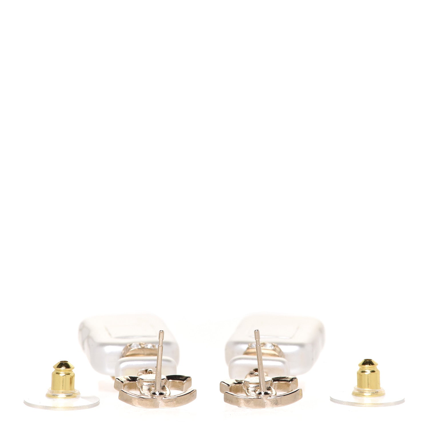 Chanel Pearl Resin Crystal CC No 5 Perfume Bottle Drop Earrings Gold Pearly White 3 of 5