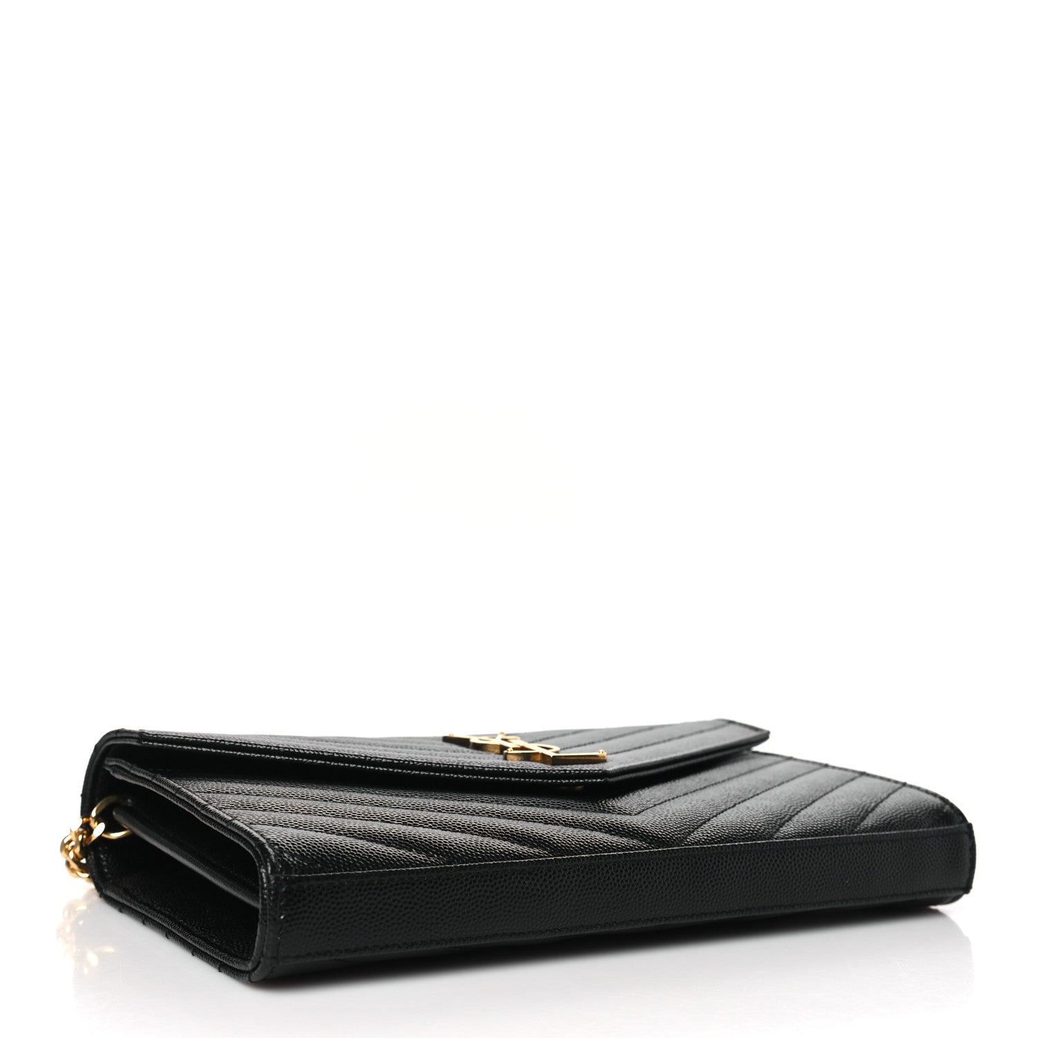 Saint Laurent Grain De Poudre Matelasse Chevron Monogram Chain Wallet Black 4 of 9