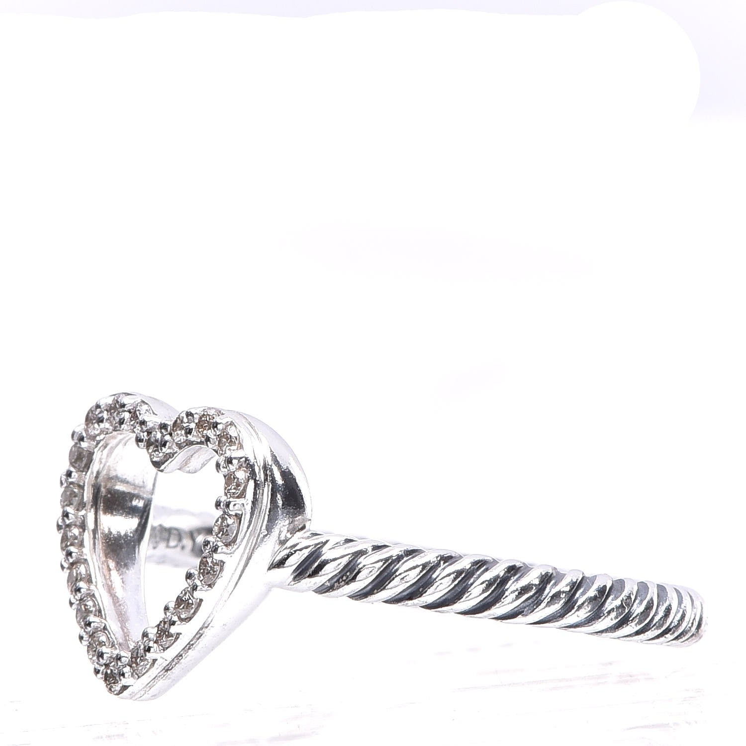 David Yurman Sterling Silver Diamond 10mm Open Heart Ring 53.1 6.5 3 of 9