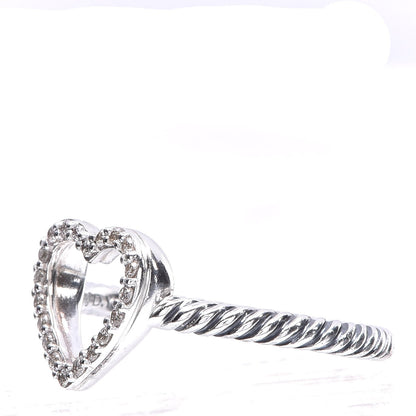 David Yurman Sterling Silver Diamond 10mm Open Heart Ring 53.1 6.5 3 of 9