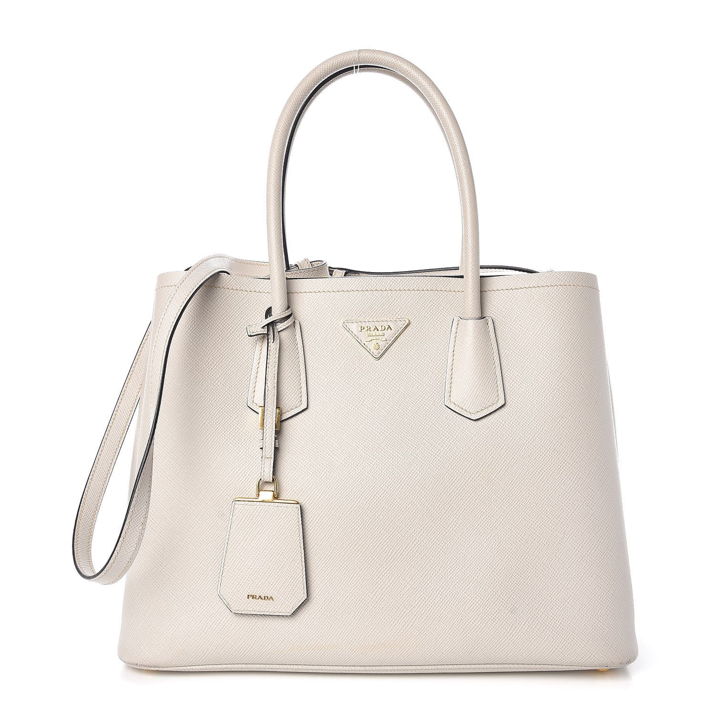 Saffiano Cuir Medium Double Bag Talco Black