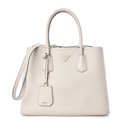 Prada Saffiano Cuir Medium Double Bag Talco Black 1 of 12