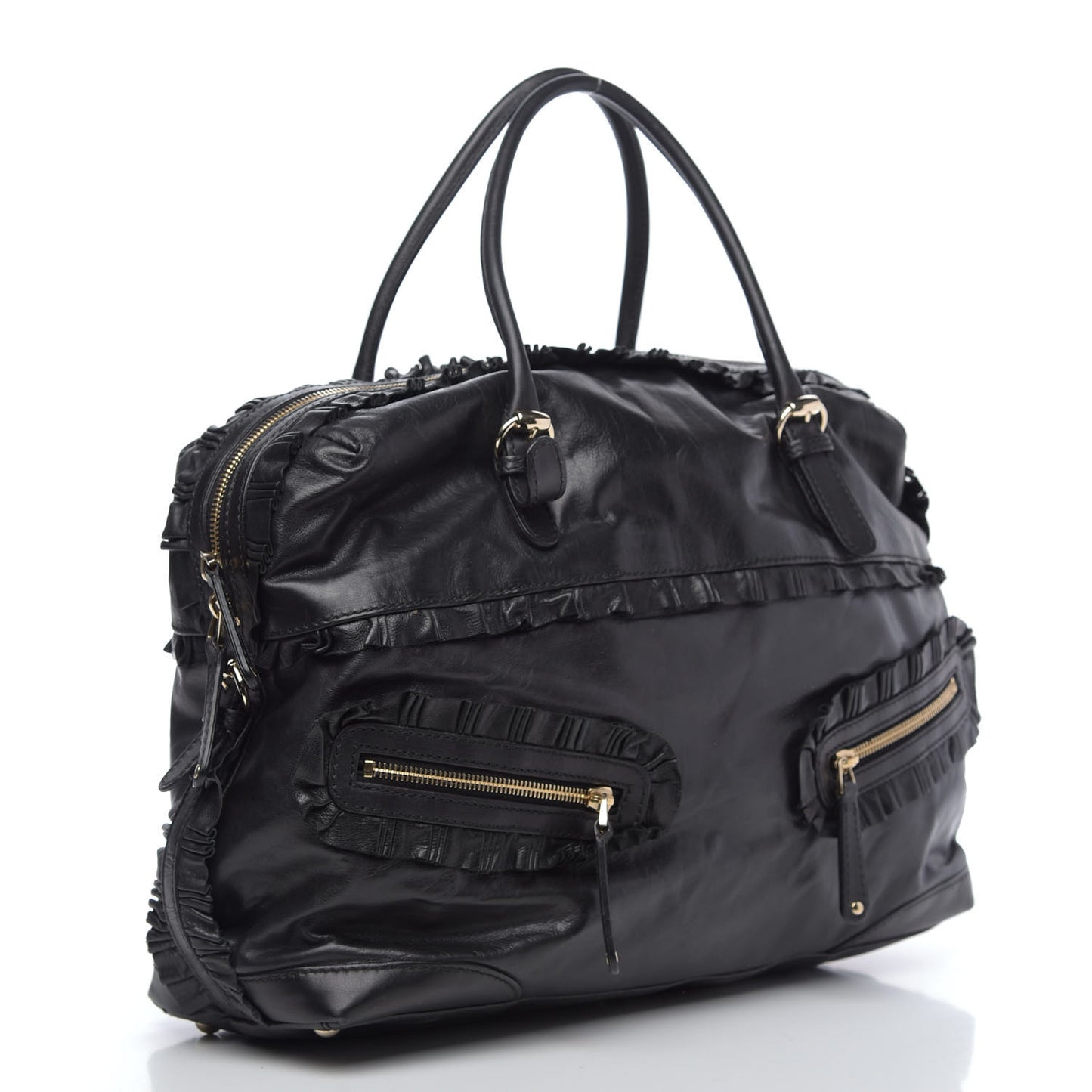 Calfskin Ruffle Medium Sabrina Boston Tote Black