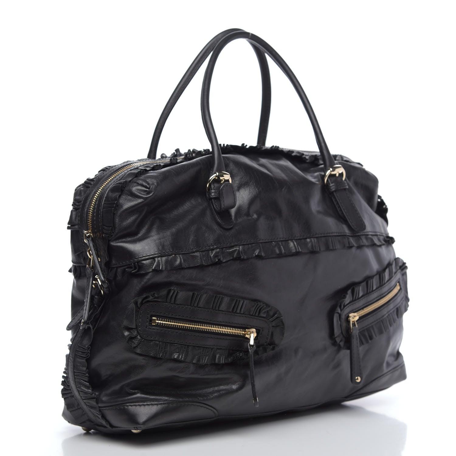 Gucci Calfskin Ruffle Medium Sabrina Boston Tote Black 3 of 11