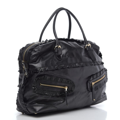 Gucci Calfskin Ruffle Medium Sabrina Boston Tote Black 3 of 11