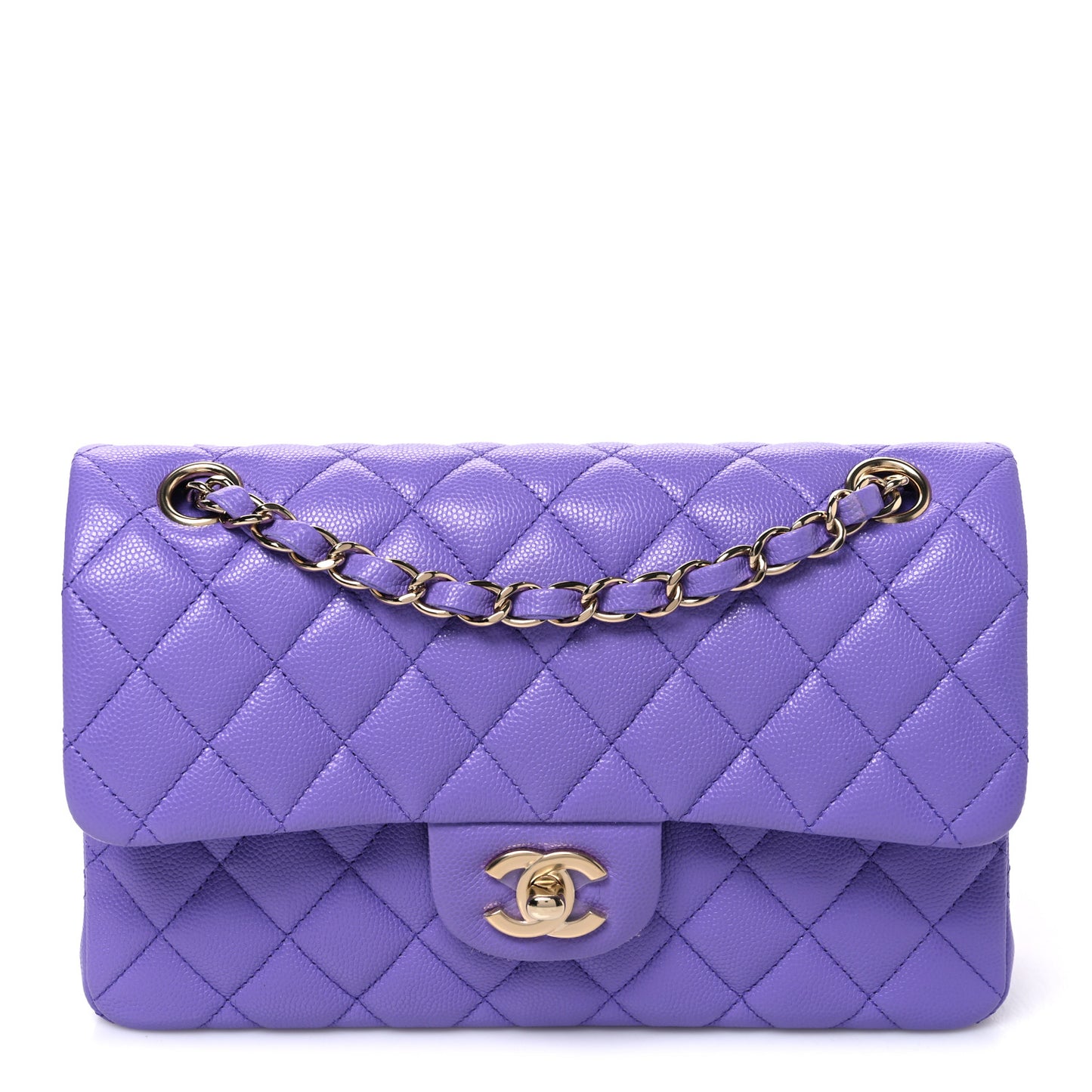 Caviar Quilted Small Double Flap Purple