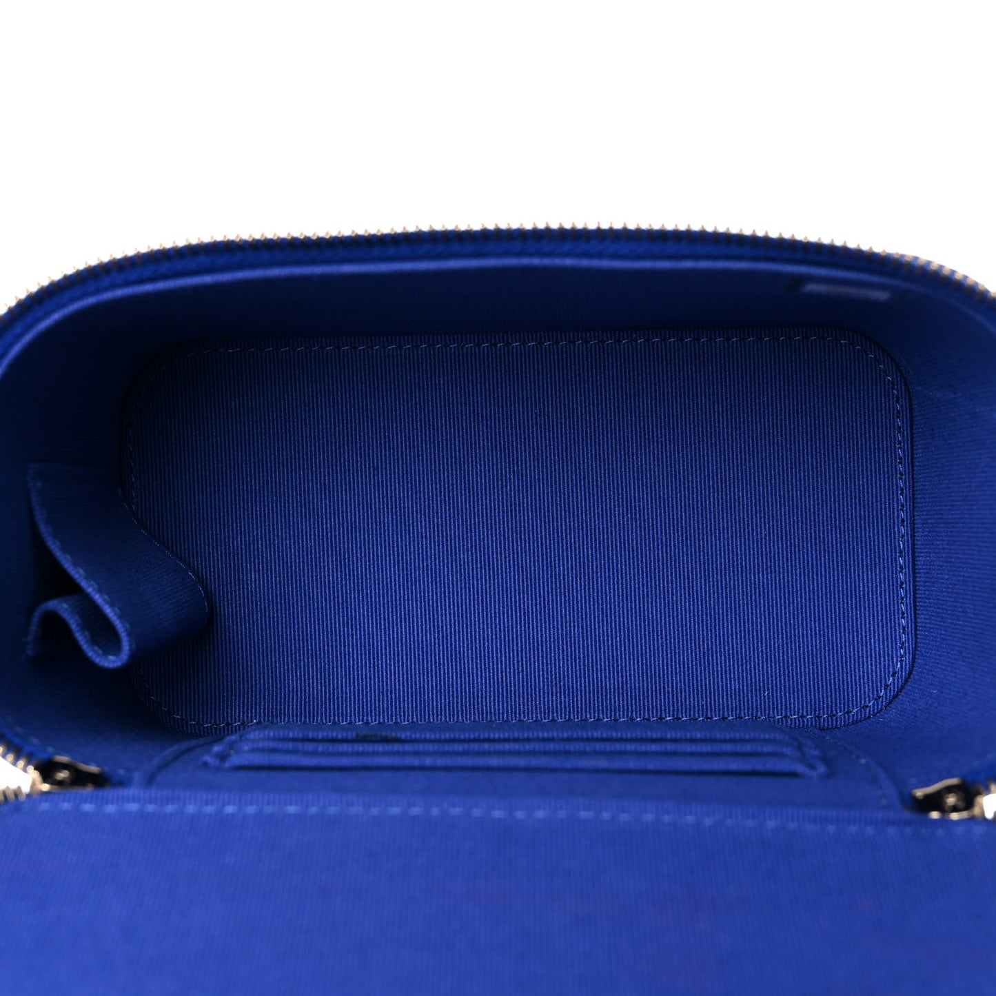 Lambskin Quilted Small Top Handle Vanity Case With Chain Blue