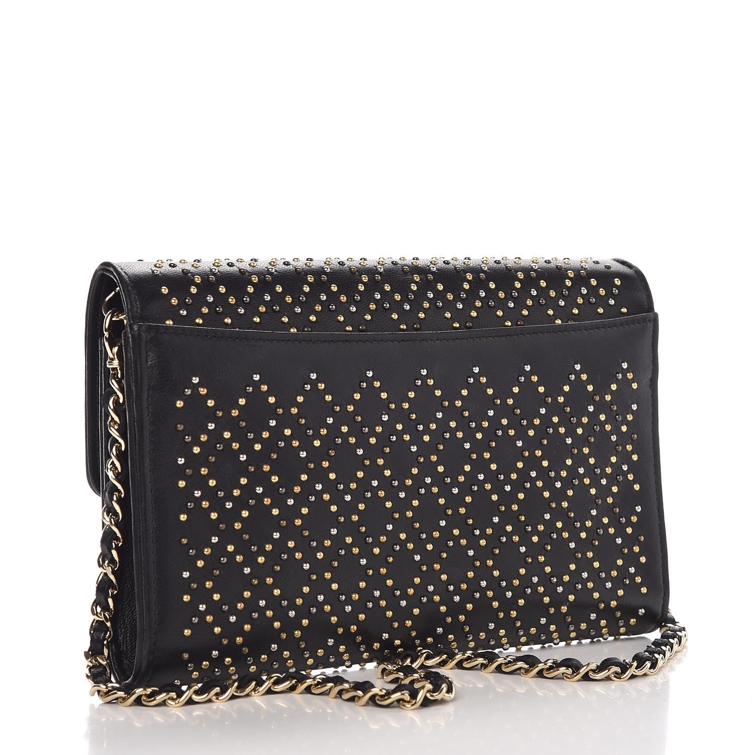 Chanel Lambskin Studded Chain Wallet Black 3 of 9