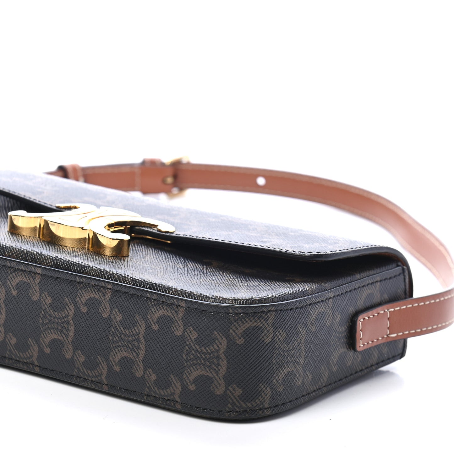 Canvas Calfskin Triomphe Shoulder Bag Tan