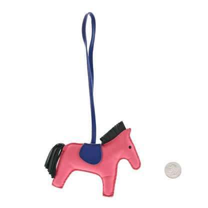 Hermes Milo Lambskin Grigri Rodeo Bag Charm MM Rose Azalee Bleu Electrique Vert Cypress 2 of 6