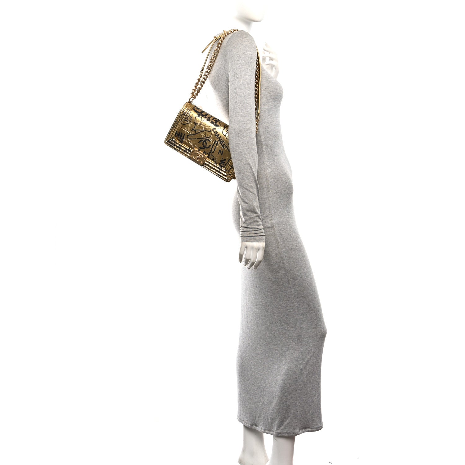 Chanel Metallic Calfskin Crocodile Embossed Graffiti Medium Cocodile Boy Flap Gold 2 of 10