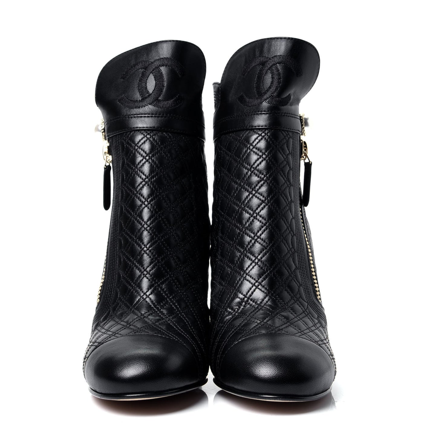Lambskin Pearl Qulited CC Cap Toe Short Boot 40 Black
